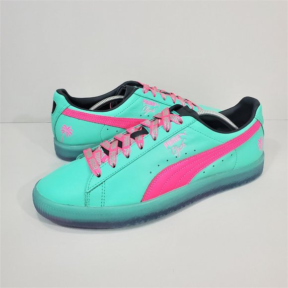 Puma Green and Pink Clyde South Beach Palm Tree Sneakers Men’s Size 11 - Picture 2 of 16